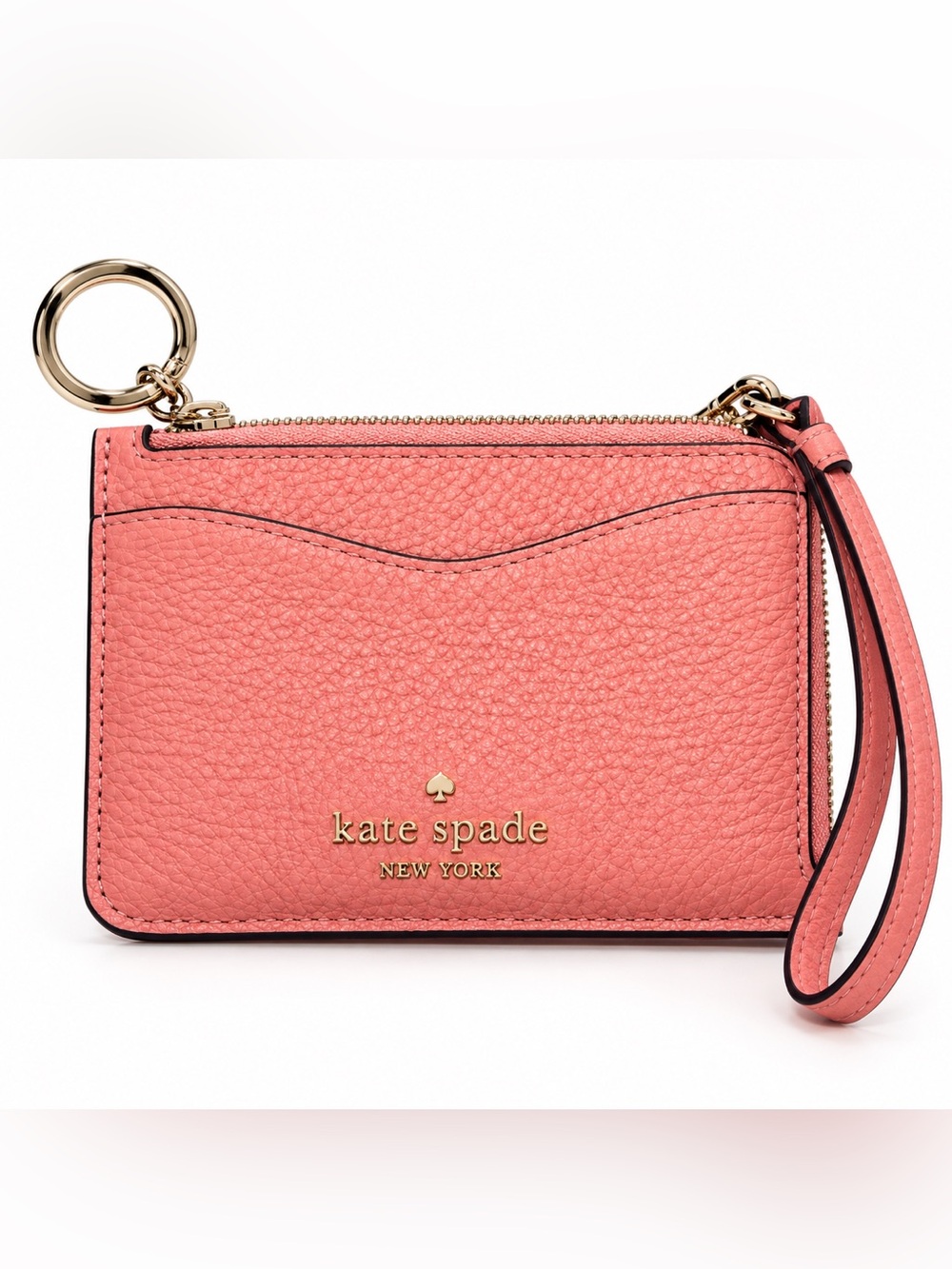 Kate Spade Coral Pink Pebbled Leather Wristlet Card Holder Wallet